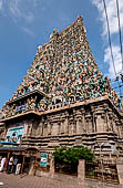 The great Chola temples of Tamil Nadu - the Sri Meenakshi-Sundareshwarar Temple of Madurai. The immense gopura gates of the outer walls. 